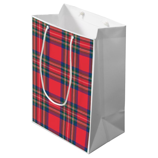 Sac Cadeau Moyen Tartan Plaid Red Christmas Festive Fun (Devant Angle)