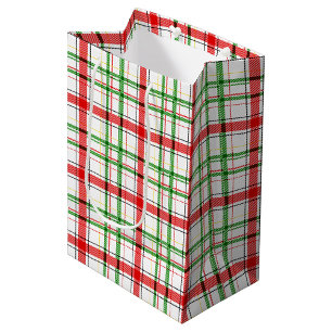 Sac Cadeau Moyen Tartan plat de Noël - Blanc