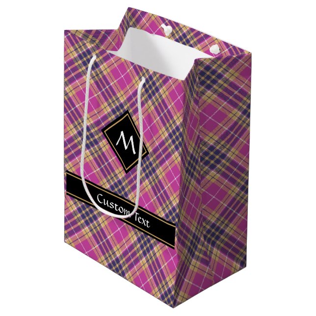 Sac Cadeau Moyen Tartan rose, or et bleu (Devant Angle)