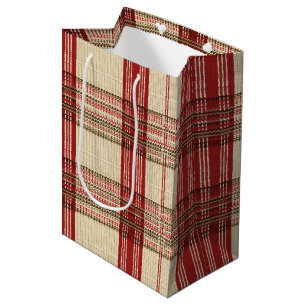 Sac Cadeau Moyen Tartan rouge classique et noir - Rustique tissé 2