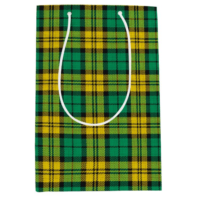 Sac Cadeau Moyen Tartan vert Jaune Plaid Design Motif (Devant)