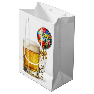 Sac Cadeau Moyen Tasse de bière d'anniversaire avec ballon de fête