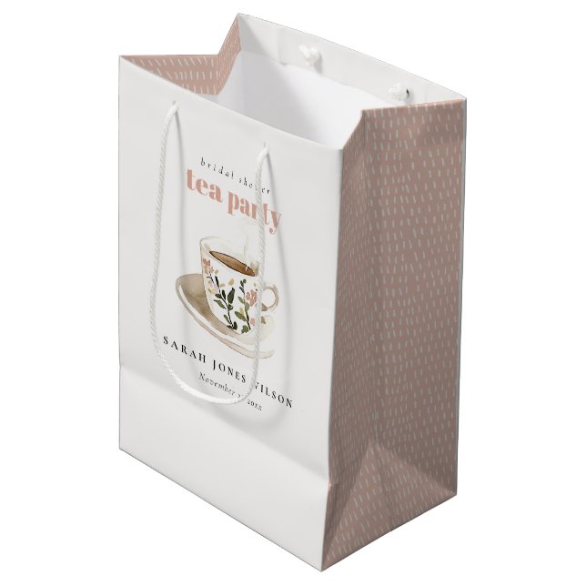 Sac Cadeau Moyen Tasse de thé florale élégante pour Baby Shower ou  (Devant Angle)