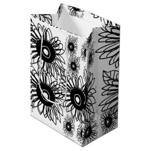 Sac Cadeau Moyen Tatouage Tournesol Floral Noir Blanc Tatouage Fleu