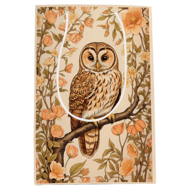 Sac Cadeau Moyen Tawny Owl Peach Blossoms William Morris Inspiré (Devant)