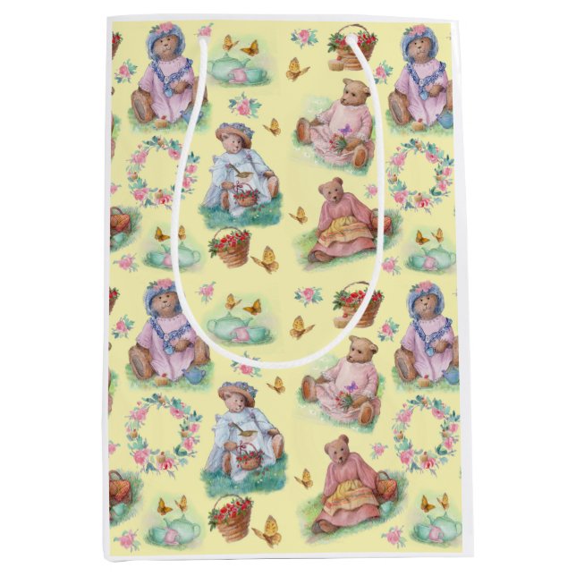 Sac Cadeau Moyen Tea Teddy Bear Time Jaune (Devant)