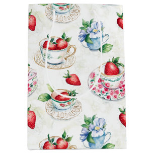 Sac Cadeau Moyen Teacup de fraise vintage motif floral