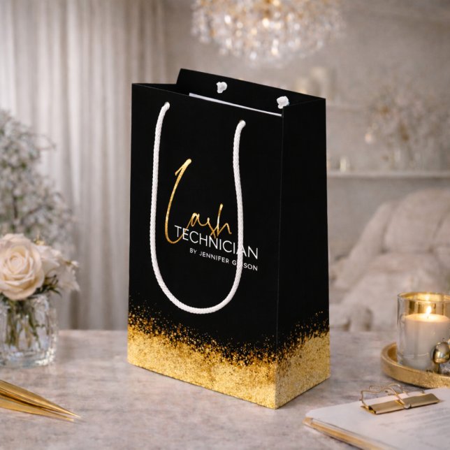 Sac Cadeau Moyen Technique de Cils Luxueuse Or et Noir (Créateur téléchargé)