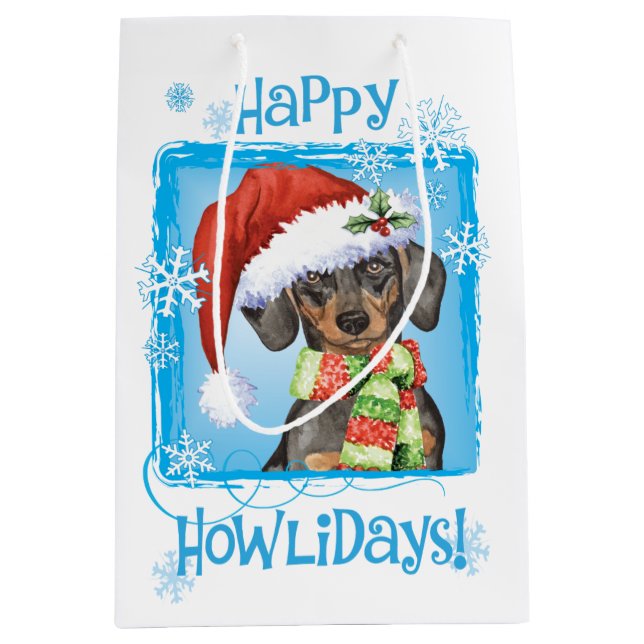 Sac Cadeau Moyen Teckel heureux de Howlidays (Devant)