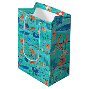 Sac Cadeau Moyen Teckel sarcelle rustique et amis fantaisistes sous