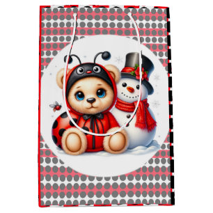 Sac Cadeau Moyen Teddy Bear Ladybug avec Snowman Baby shower cadeau