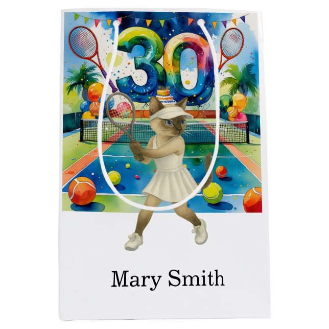 Sac Cadeau Moyen Tennis 30ème anniversaire thème pour les Amoureux  (Devant)
