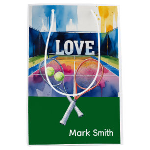 Sac Cadeau Moyen Tennis ball et raquette sur le court avec amour