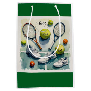 Sac Cadeau Moyen Tennis ball et raquette sur le court avec amour