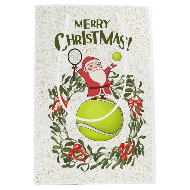 Sac Cadeau Moyen Tennis Joyeux Noël avec le Père Noël (Devant)
