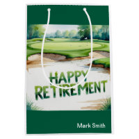 Terrain de golf avec texte Happy Retirez sur vert