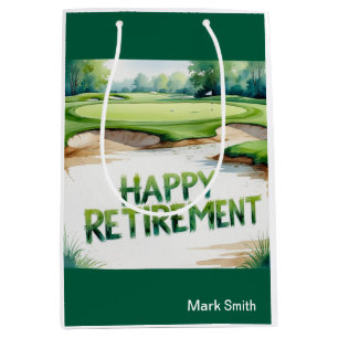 Sac Cadeau Moyen Terrain de golf avec texte Happy Retirez sur vert