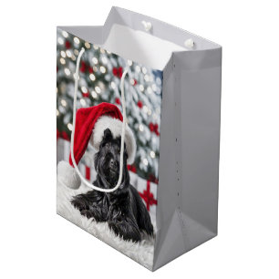 Sac Cadeau Moyen Terrier écossais de Noël sur tapis blanc