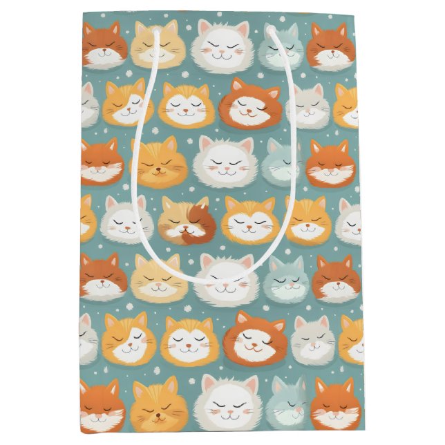 Sac Cadeau Moyen Têtes de chat à tête blanche (Devant)