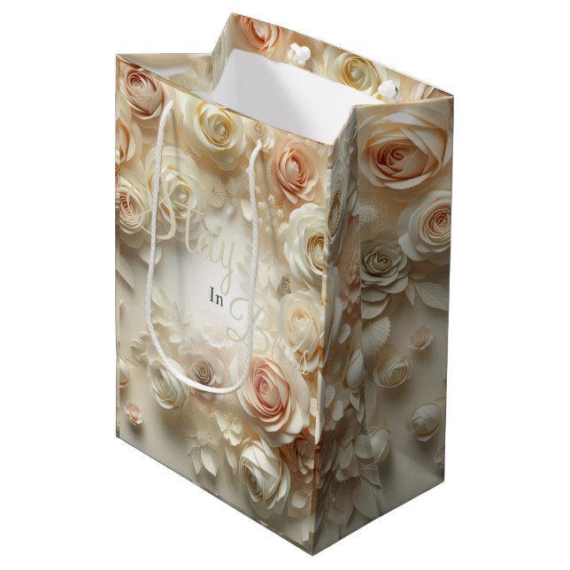 Sac Cadeau Moyen Texte personnalisé Art floral romantique avec Rose (Devant Angle)