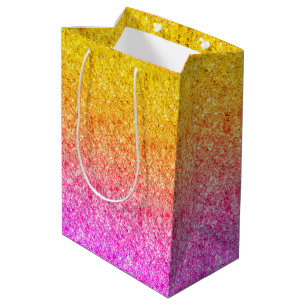 Sac Cadeau Moyen Texture de Parties scintillant de dégradé rose à j
