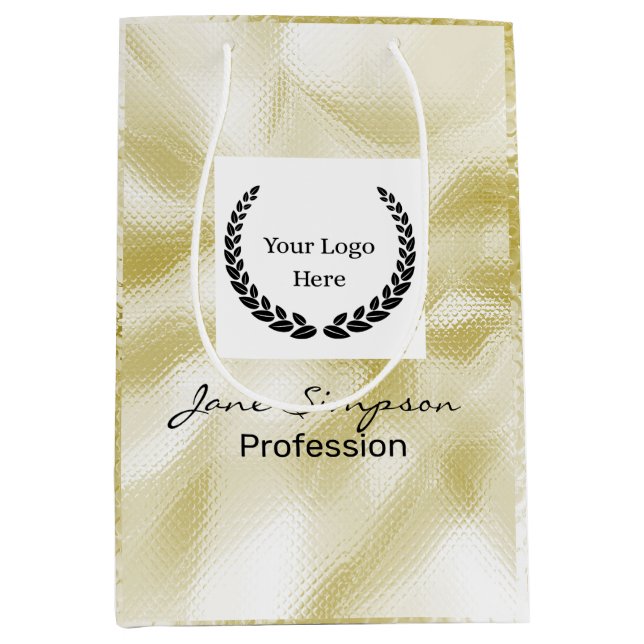 Sac Cadeau Moyen Texture dorée de logo élégant (Devant)