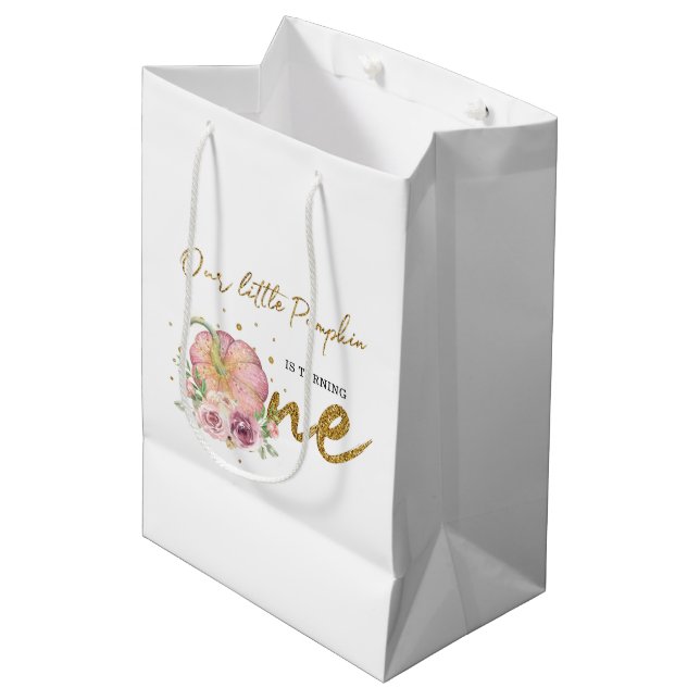 Sac Cadeau Moyen Thanksgiving premier anniversaire Merci Citrouille (Devant Angle)