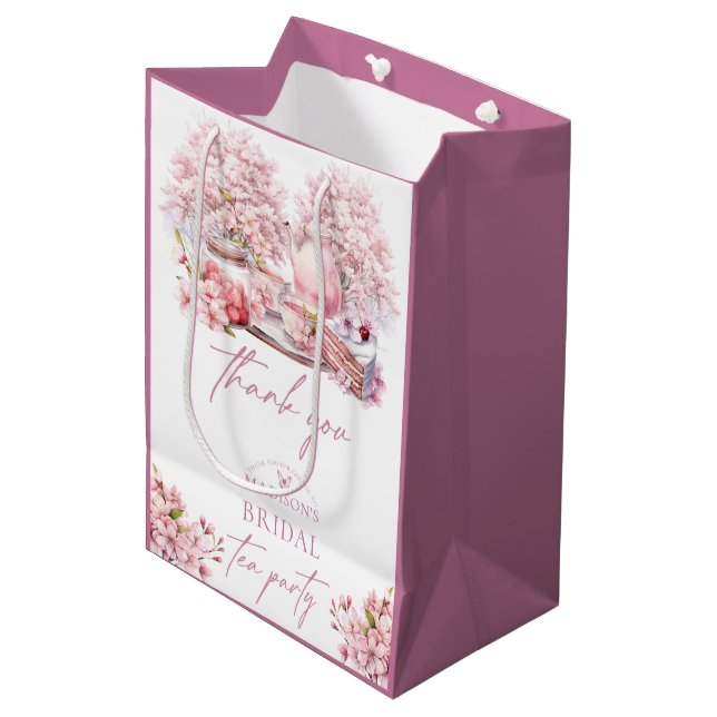 Sac Cadeau Moyen Thé de Mariage Élégant Cerisier en Fleur (Devant Angle)