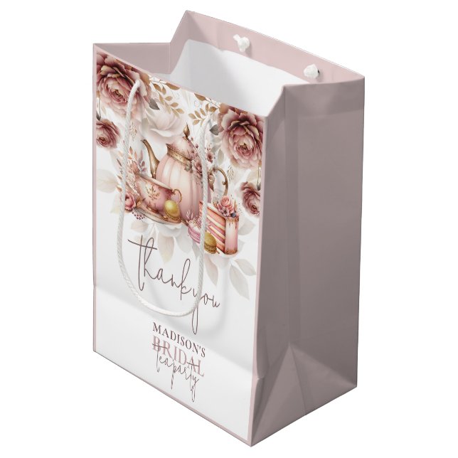 Sac Cadeau Moyen Thé de mariage rose poudré sur mesure (Devant Angle)