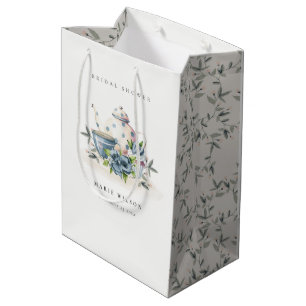 Sac Cadeau Moyen Théière et tasses florales bleu aqua mignonnes pou