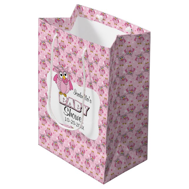 Sac Cadeau Moyen Thème Baby shower Pointe Pointe Rose (Devant Angle)