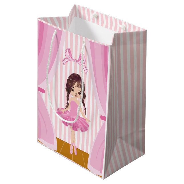 Sac Cadeau Moyen Thème Ballerina rose Anniversaire Fête Merci (Devant Angle)