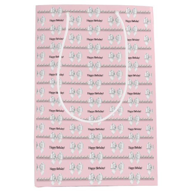 Sac Cadeau Moyen Thème Bougie Anniversaire Rose Glam Tiffany Joyeux (Devant)