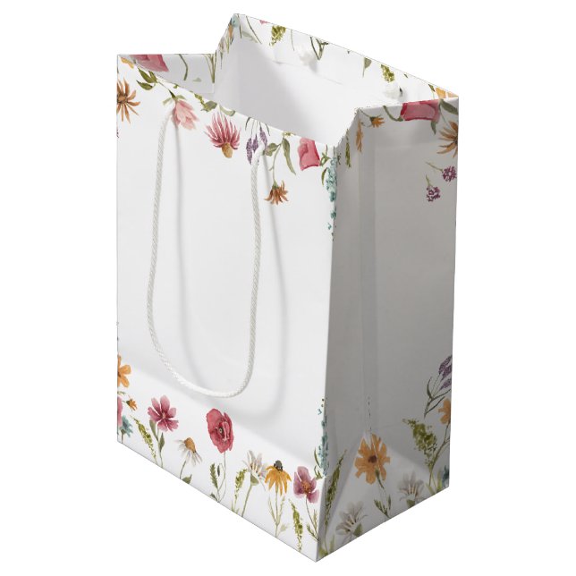 Sac Cadeau Moyen Thème de fleurs sauvages à l'aquarelle Fête floral (Devant Angle)