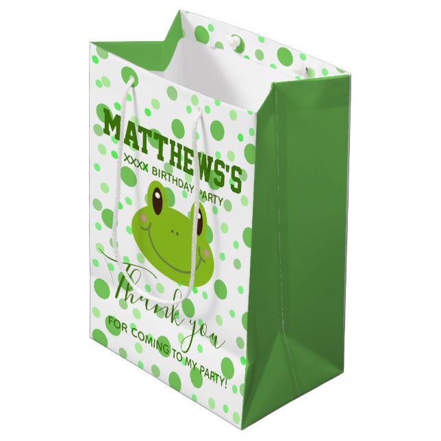 Sac Cadeau Moyen Thème de grenouille Anniversaire de enfant Merci F (Devant Angle)