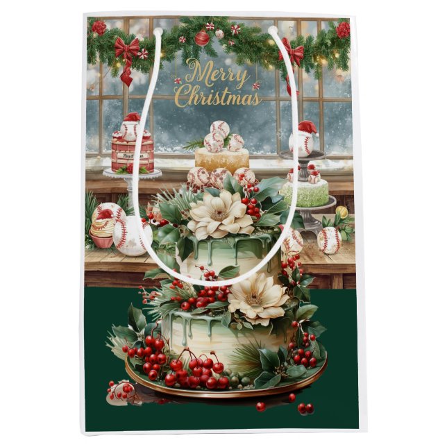 Sac Cadeau Moyen Thème de Noël baseball en Boulangerie pour Papa (Devant)