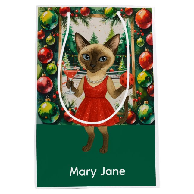 Sac Cadeau Moyen Thème de Noël de Pickleball (Devant)