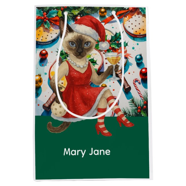 Sac Cadeau Moyen Thème de Noël de Pickleball (Devant)