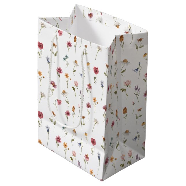 Sac Cadeau Moyen Thème fleur de wildflower Motif floral aquarelle (Devant Angle)