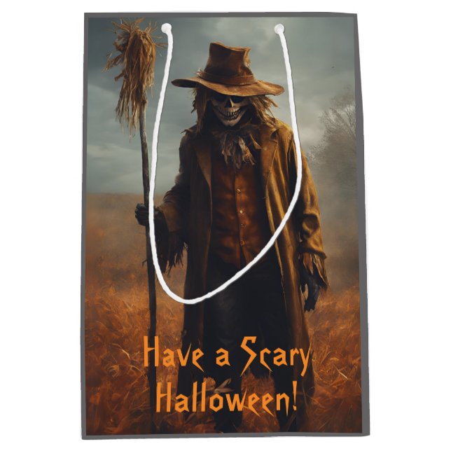 Sac Cadeau Moyen Thème Halloween - Effrayant Scarecrow (Devant)