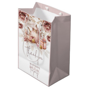 Sac Cadeau Moyen Thème personnalisé de fête de thé de mariage rose 