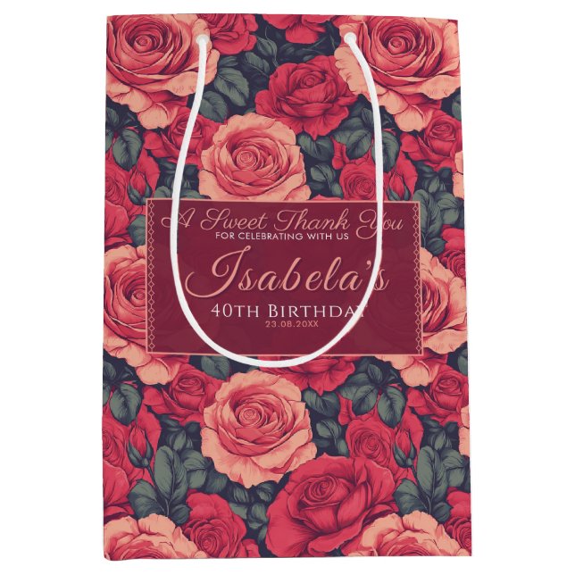 Sac Cadeau Moyen Thème Rose Moderne pour Son Anniversaire (Devant)