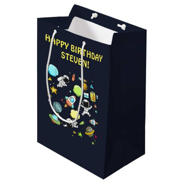 Sac Cadeau Moyen Thème spatial cool - Astronauts & Rocket Ships (Devant Angle)