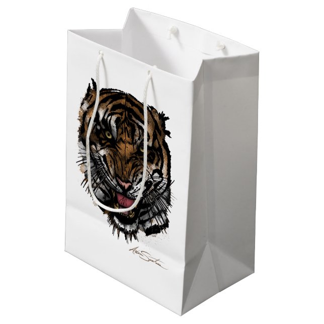 Sac Cadeau Moyen Tiger face (conception de signature) (Dos Angle)