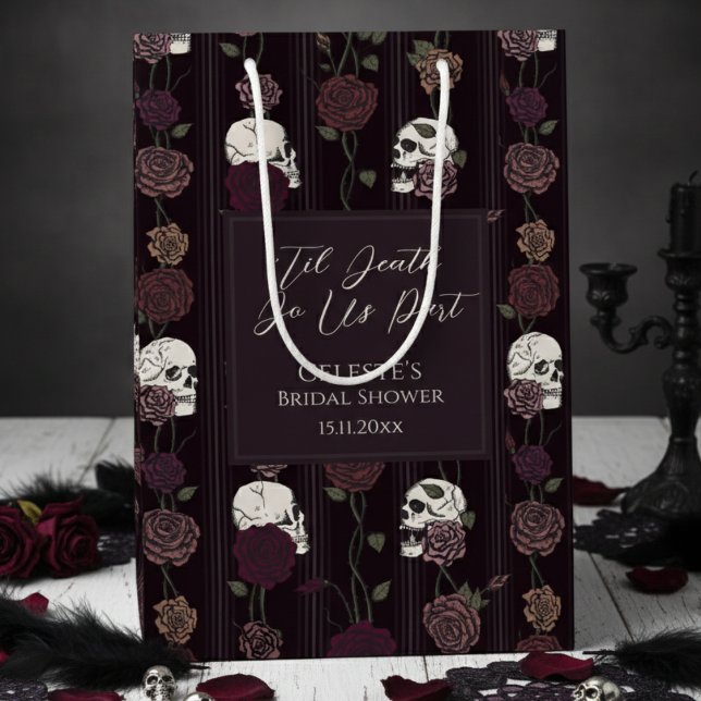 Sac Cadeau Moyen ’Til Death Do Us Part Gothic Skull & Rose Wedding (Elegant Dark Floral Skull Til Death Do Us Part Gothic Bridal Shower Gift Bags for Halloween Wedding)