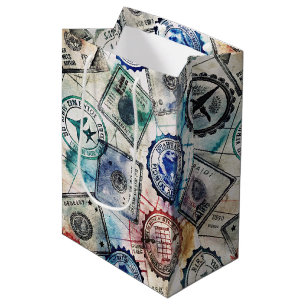 Sac Cadeau Moyen Timbre de passeport rustique motif voyage (2)