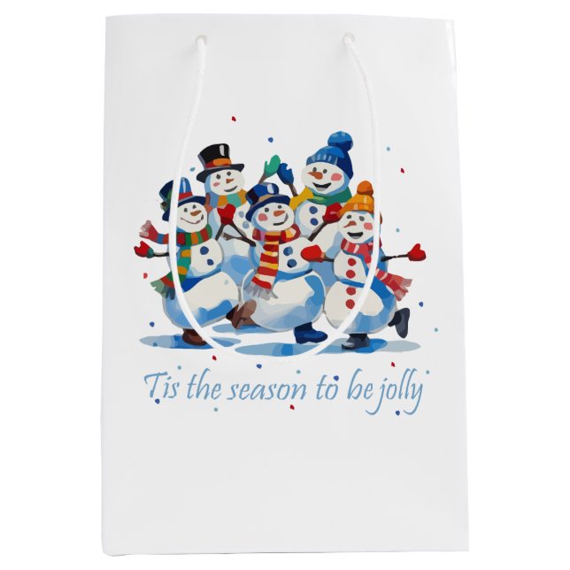Sac Cadeau Moyen Tis the Season to be Jolly Dancing Jolly Snowmen (Devant)
