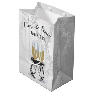 Sac Cadeau Moyen Toast Champagne Anniversaire Sur Damask Medium Cad
