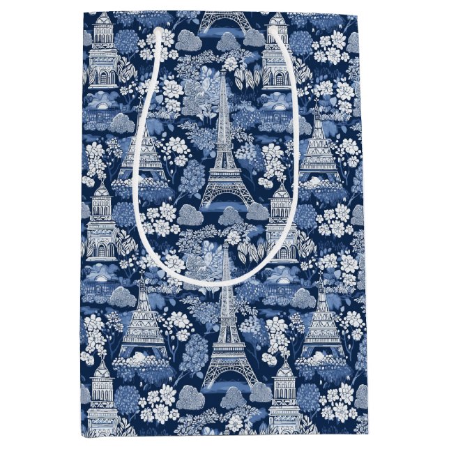 Sac Cadeau Moyen Toile Bleu Parisien complexe à motif (Devant)