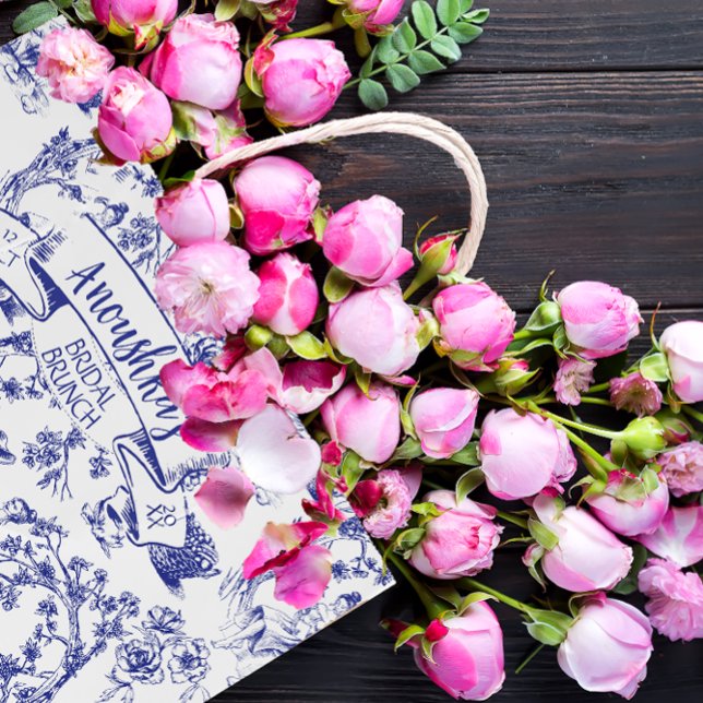 Sac Cadeau Moyen Toile bleue et blanche de Jouy Fête des mariées (Créateur téléchargé)